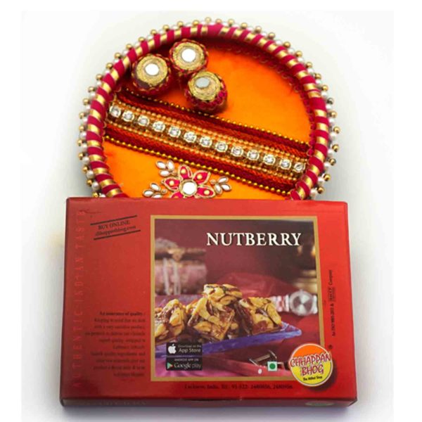 Chappanbhog Delicacies with a Red Orange Thaal-gift for bhai dooj