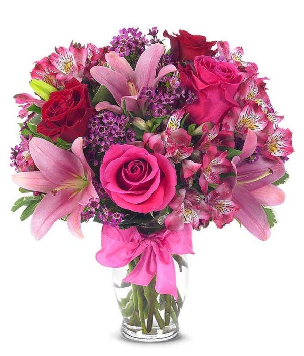 Alstros Bouquet of Red Roses & Pink Lilies