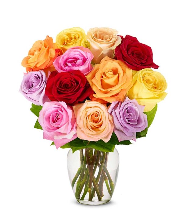 Rainbow Roses Bouquet with roses in different colours