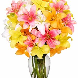 F-667/ F-667 premium - A Glass Vase with beautiful Pink, Orange, Yellow & White Colour Roses