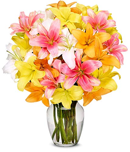 F-667/ F-667 premium - A Glass Vase with beautiful Pink, Orange, Yellow & White Colour Roses