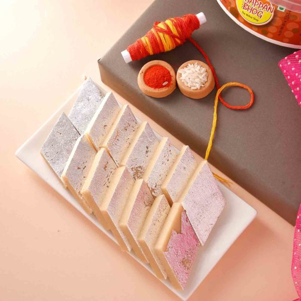 Bhai dooj Hamper Pooja Thali With Chappan Bhog Kaju Katli - Image 2