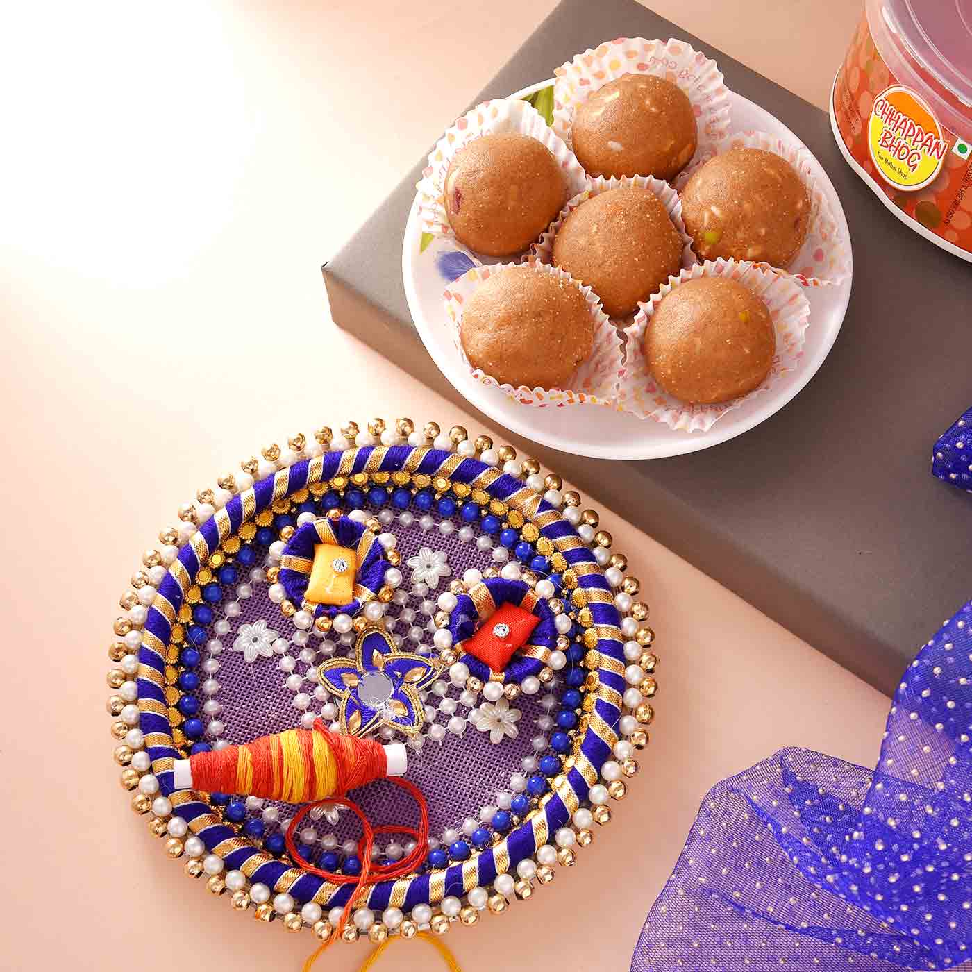 Bhaidooj Hamper  Pooja Thali With Chappan Bhog Panjiri Laddoo