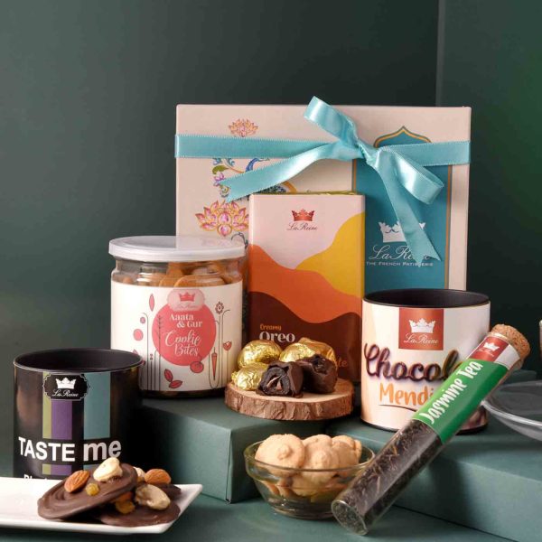 It’s A Treat Hamper with dates, tea tube, cookie bites, milk chocolate & more