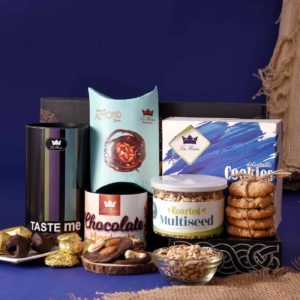 Thinking of You Hamper with Chocolate Mendients, dates, multiseeds jar, cookies & more