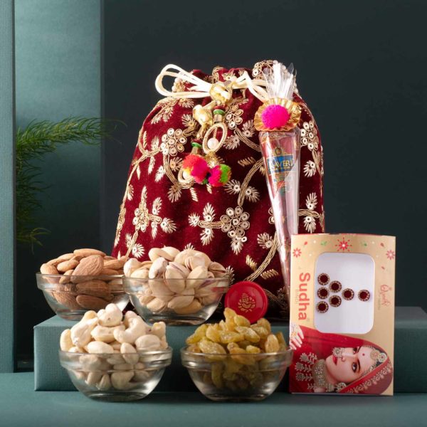 Exotic Karwachauth Potli-Dryfruits & Shringar Hamper