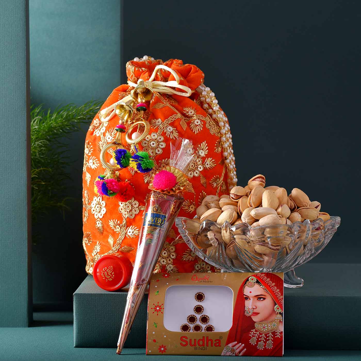 Karwachauth Potli With Shringar & Pistachios Hamper