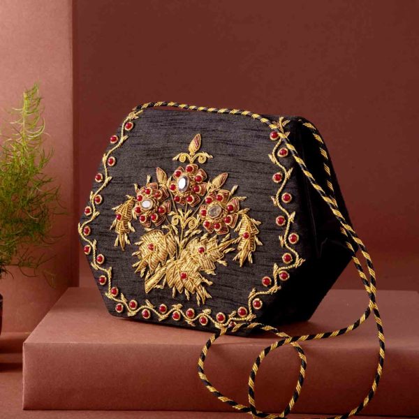 Embroidered Zari Clutch- Almonds Duo - Image 3