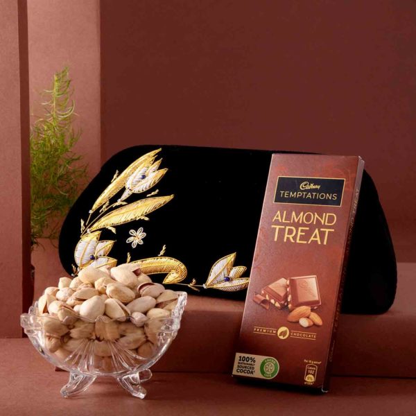 Embroidered Zari Clutch- Pistachios Chcoclate Combo