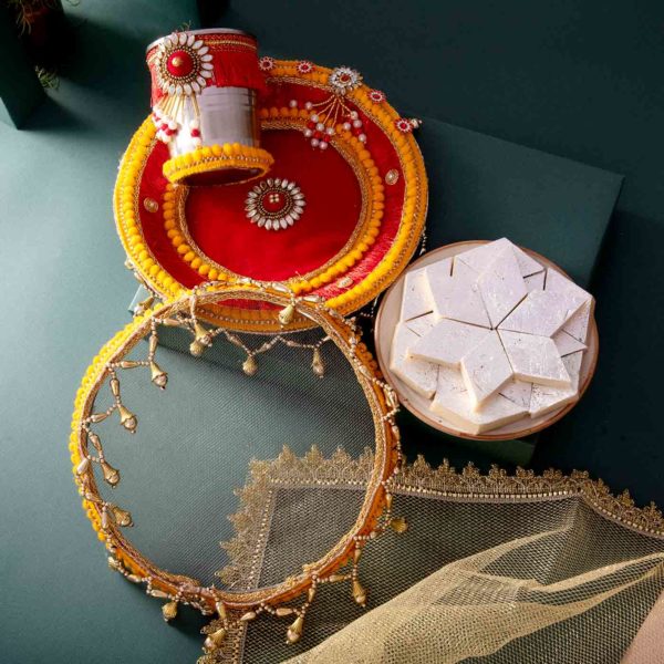 Karwachauth Thali Set & Kaju KAtli Hamper - Image 5