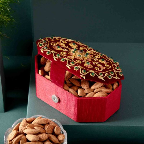 Embroidered Zari Jewellery Box,Jewellery  , Almonds Trio Hamper - Image 3