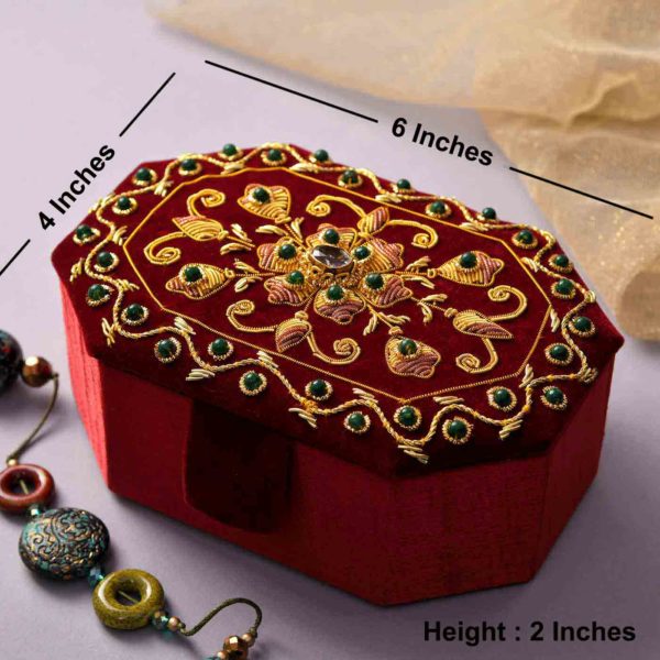 Embroidered Zari Jewellery Box,Jewellery  , Almonds Trio Hamper - Image 2