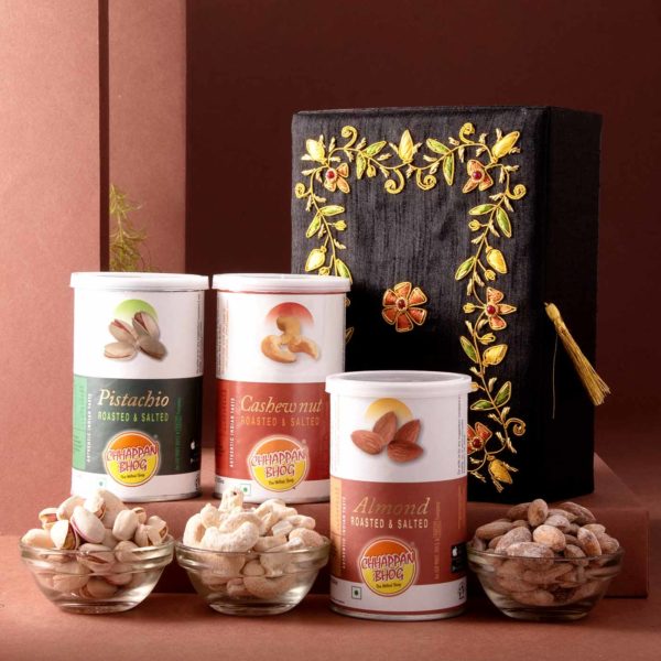 Zari Jewellery Box Dryfruits Cans Hamper
