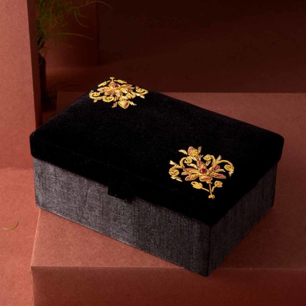 Hand Embroidered Zari Jewellery Box  & Premium Almonds Duo - Image 4