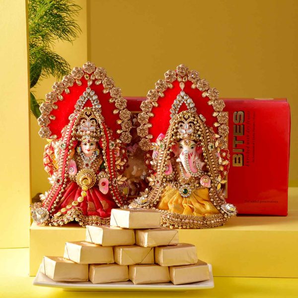This hamper includes Handmade Lakshmi Ganesha Idol & Mewa Bites