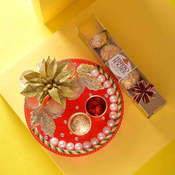 BHAI DOOJ FERRERO WITH FLOWER POOJA THALI