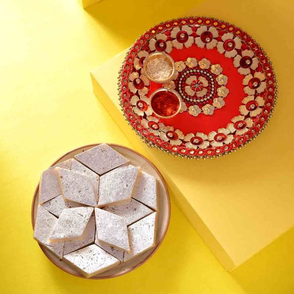 BHAI DOOJ KAJU BARFI WITH POOJA THALI