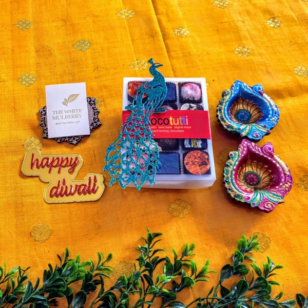 Exotic Handcrafted Chocolates with a Set of Handprinted Diyas