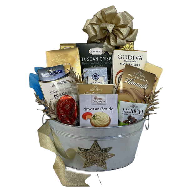 Golden Season Hamper includes truffles, cheese spread, chocolate swirls, wafers, cookies, toffees & other things in it