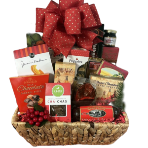 Joyful Season hamper with wafer, smoked almonds, caramels, cookie pack, cheese spread & more