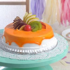 Eggless Fresh Fruit Cake in a round shape