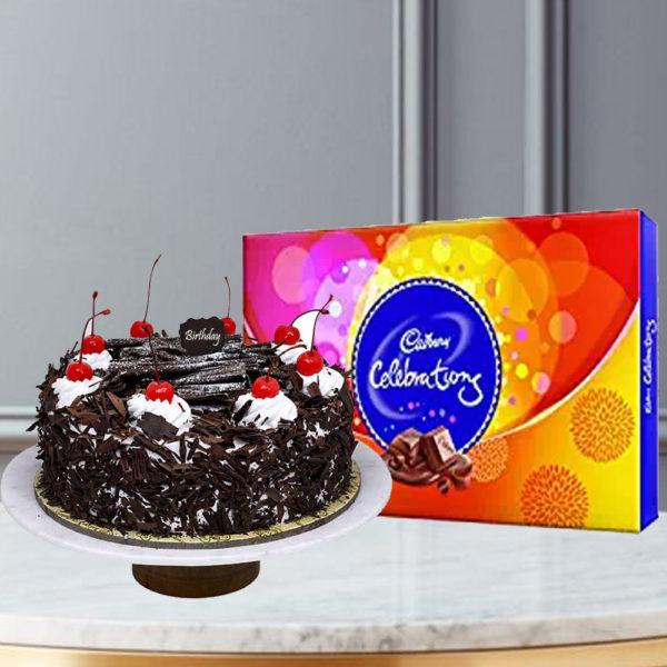 Half Kg Black Forest Cake With Cadbury Celebration Pack