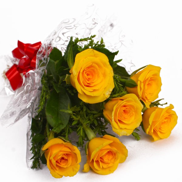 Bright Six Yellow Roses Wrapped - Same Day Delivery