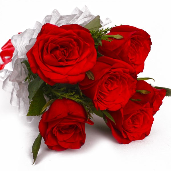 Full Bloom Six Red Roses Bouquet - Same Day Delivery