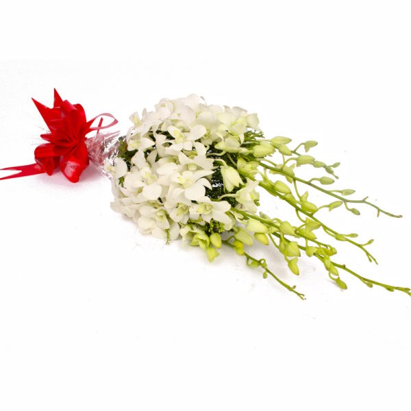 Exotic 6 White Orchids Hand Tied Bunch - Same Day Delivery