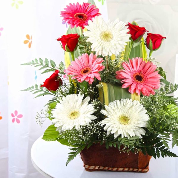 Gerberas and Roses in a Basket - Same Day Delivery