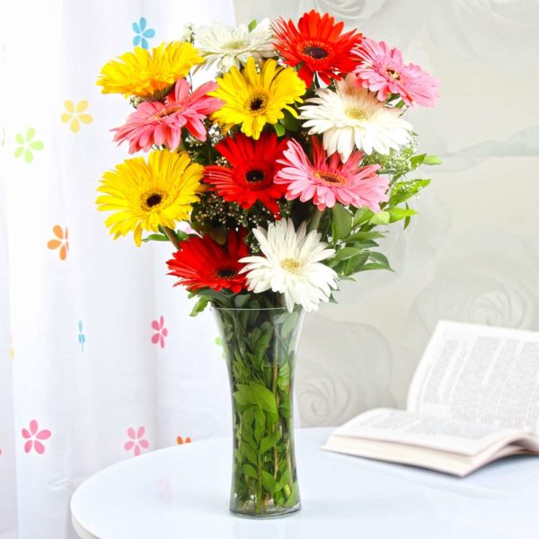 Mix Gerberas in a Glass Vase - Same Day Delivery