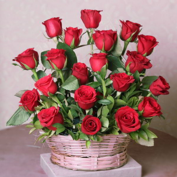 Twenty Red Roses in a Basket - Same Day Delivery