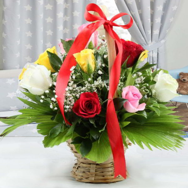 Mix Roses Basket Arrangement - Same Day Delivery