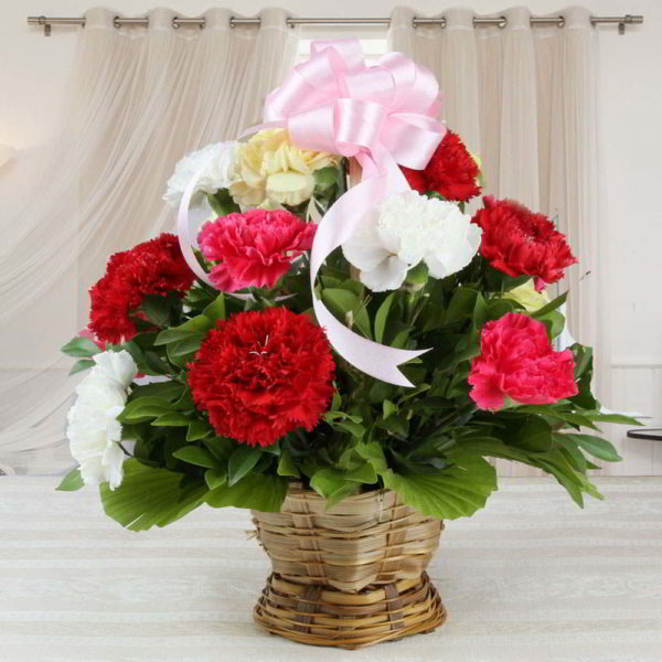 Basket Arrangement of Mix Carnations - Same Day Delivery