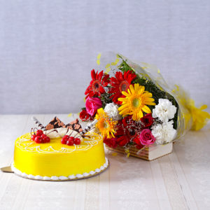 Fifteen Assorted Flowers with Half Kg Pineapple Cake