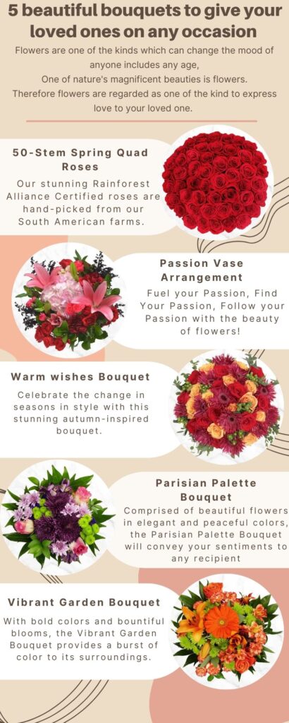 Infographics on 5 Beautiful Bouquets To Give Your Loved Ones On Any Occasion
