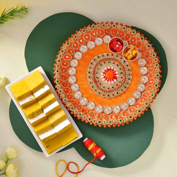 Bhaidooj Pooja Thali Kaju Kesar Barfi Combo