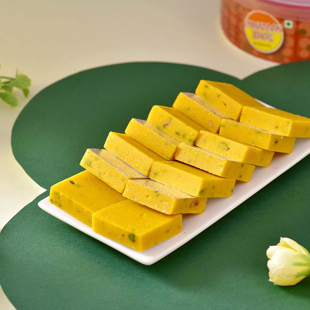 Bhaidooj Pooja Thali Kaju Kesar Barfi Combo