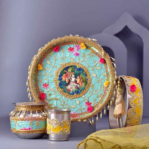 Radha Krishna Karwachauth PoojaThali & Shringar Potli Combo - Image 3