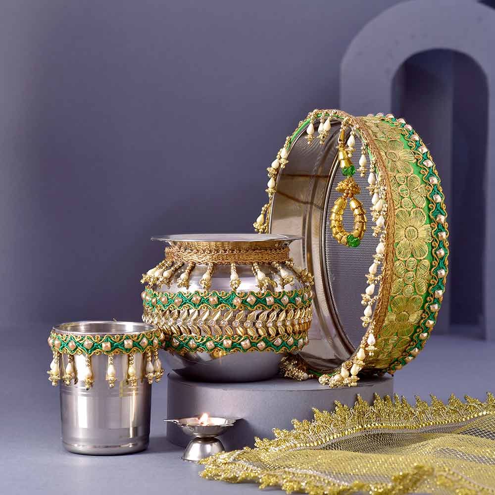 Radha Krishna Karwachauth PoojaThali & Shringar Potli Combo