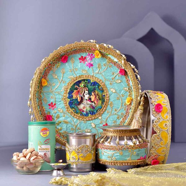 Radha Krishna Karwachauth PoojaThali & Pistachio Nuts Combo