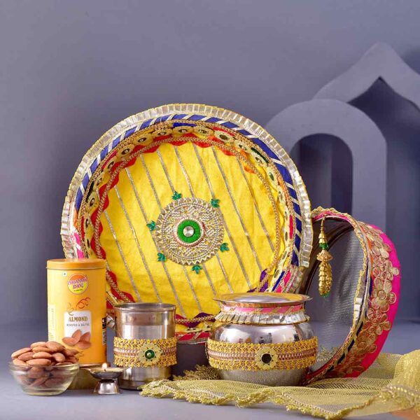 Traditional Karwachauth PoojaThali & Almonds Nuts Combo