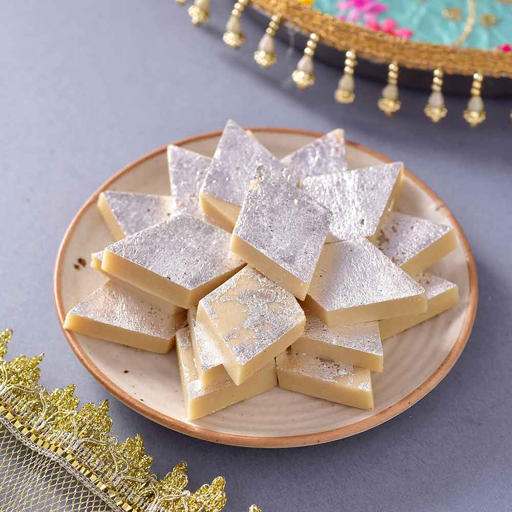 Radha Krishna Karwachauth PoojaThali & Kaju KAtli  Combo