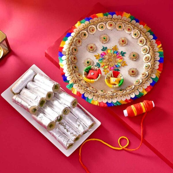 Bhaidooj Pooja Thali Kaju Pista Roll Combo