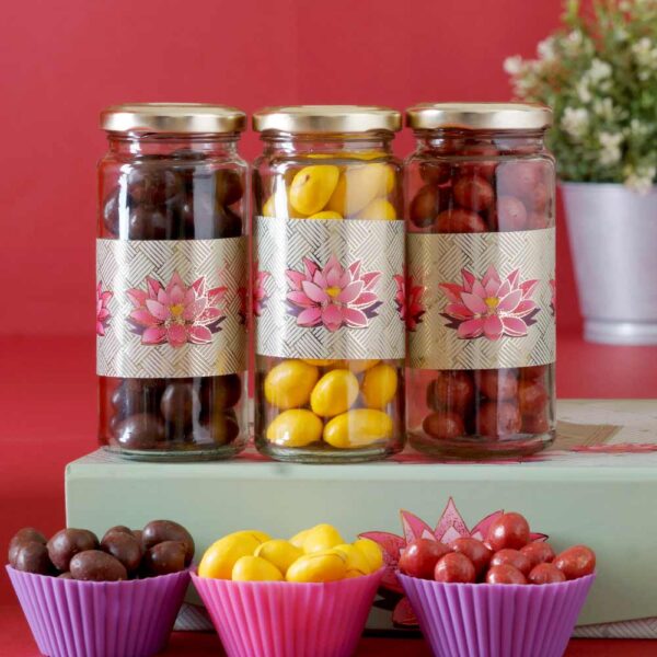 Diwali Triple Chocolate set jar with Lotus Diya  hamper - Image 3