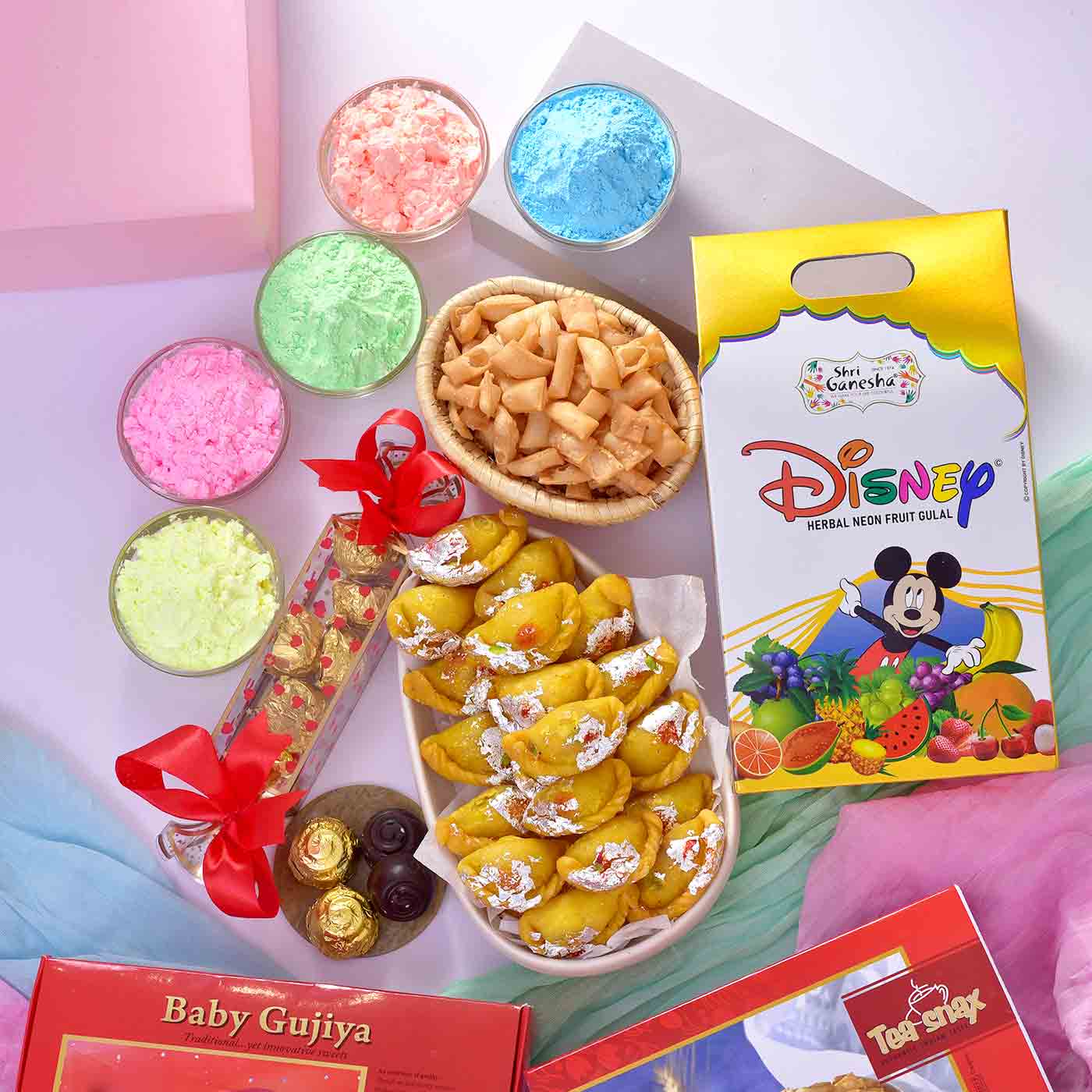 DISNEY Herbal Neon Fruit Gulal Gujiya Snack Hamper