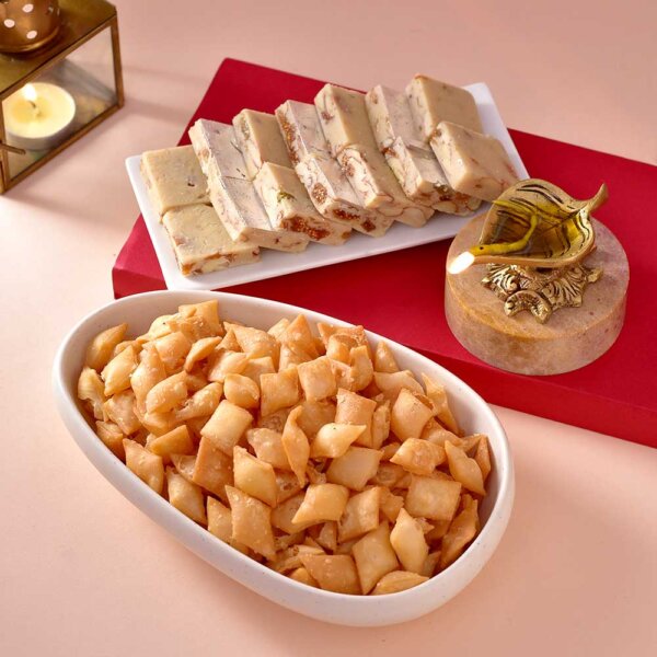 Divine Petal Diya  Anjeer Barfi &  Namakpara Trio  for usa