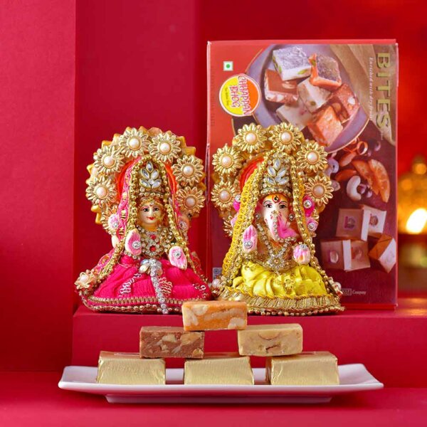 Terracotta Lakshmi & Ganesha & Mewa Bites Combo   for usa