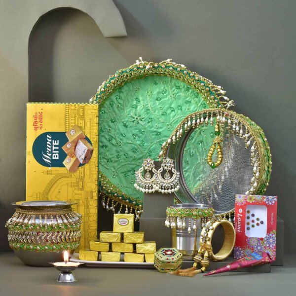 Karwachauth Thali, Sweet & Cosmetic Hamper for usa - Image 5