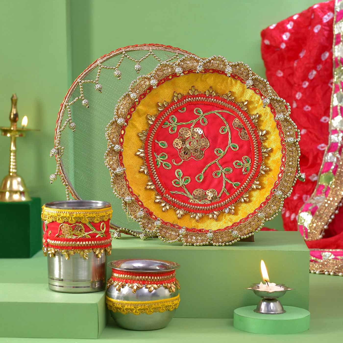 Karwachauth Thali & Cosmetic Hamper for usa